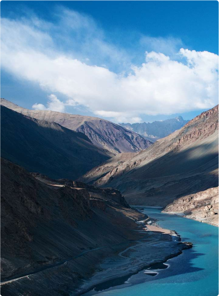 Mountain landscape with clear blue skies in Ladakh